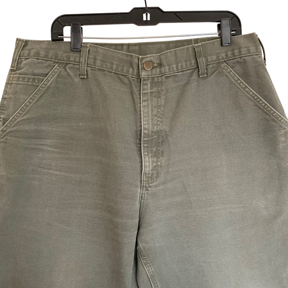 Carhartt Duck Canvas Carpenter Pants Mens 36x33 Green Workwear Utility - Picture 8 of 16